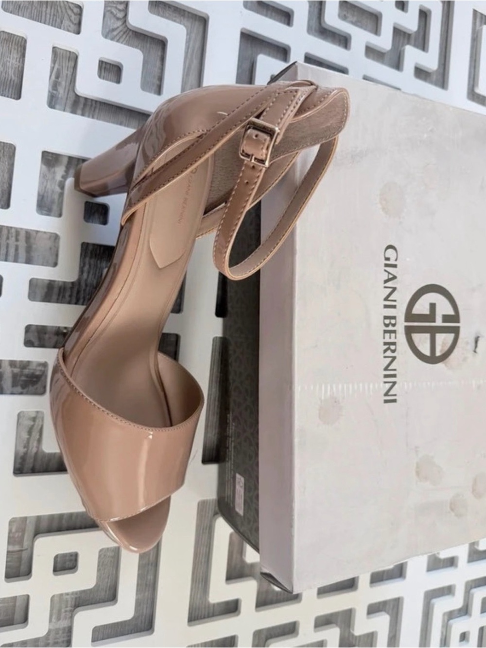 Giani Bernini Patent Nude Peep-Toe Slingback Block Heel